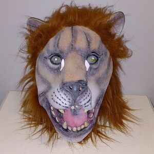 Adult Rubber & Faux Fur Lion Halloween Mask
